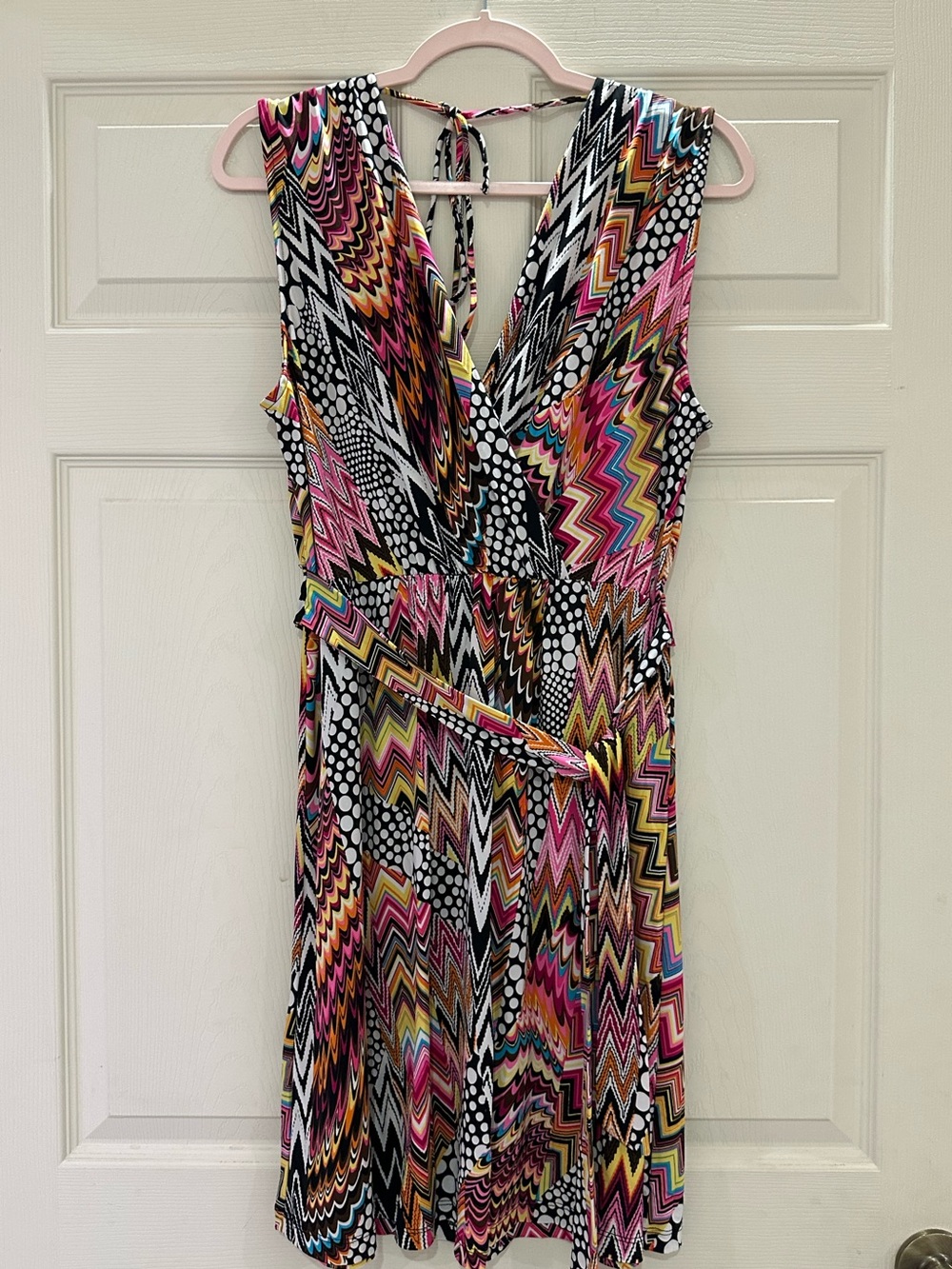 Cato Multicolor Zigzag Print Sleeveless V-Neck Dress